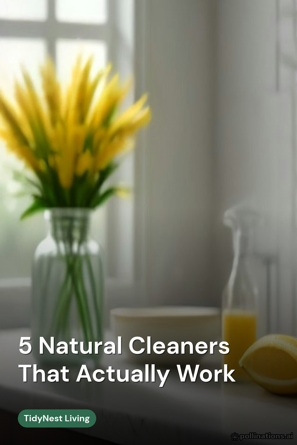 AI-generated photo of natural cleaning supplies with lemons, vinegar and baking soda